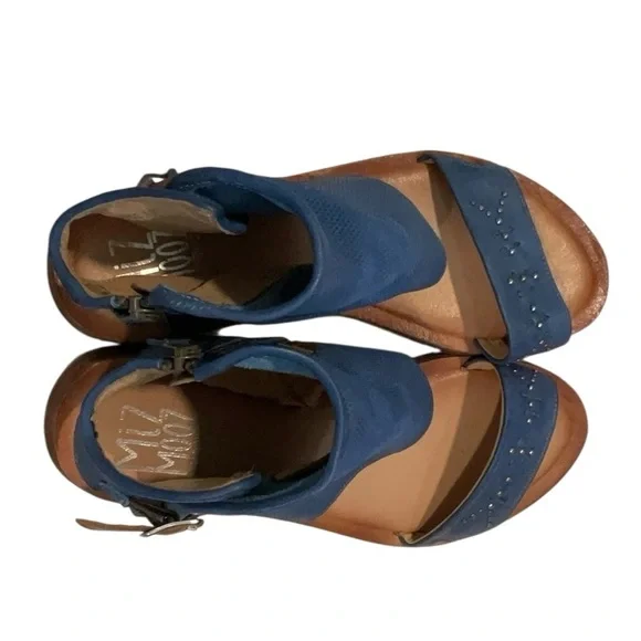 MIZ MOOZ sandals flats ankle w buckle strap cuff Blue Open-Toe back ZIPPER 42 - Picture 3 of 16